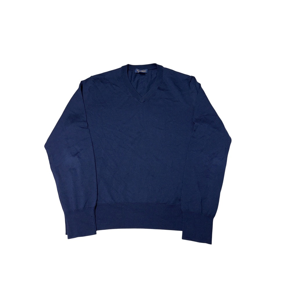Brooks Brothers Saxon Wool V-Neck Sweater Mens Medium Navy Blue Knit Pullover